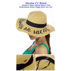 NEW CC Mujer&apos;s Paper Weaved Beach Time Embroidered Quote Floppy Brim CC Sun Hat  eb-74979690